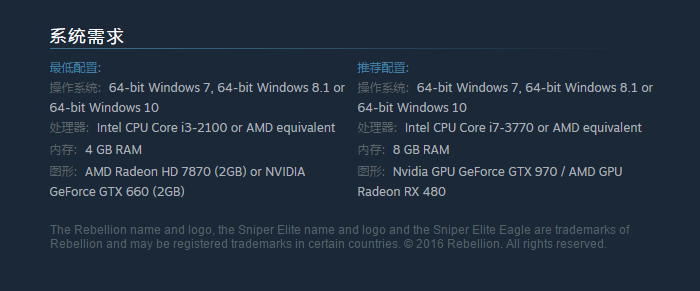 《狙擊精英4》公布硬體配置要求：推薦i7-3770、RX 480