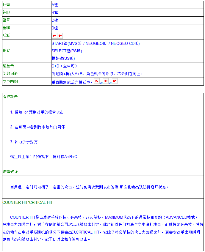 拳皇97全人物搖桿鍵盤出招表 媽媽再也不用擔心我的97了