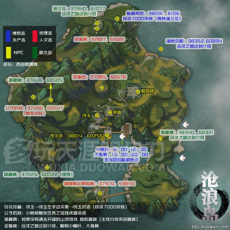 福利！《天涯明月刀OL》航海之各島嶼圖鑑坐標攻略圖全集